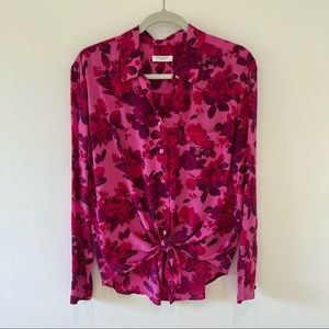 Floral Silk Pink Button-Up Blouse